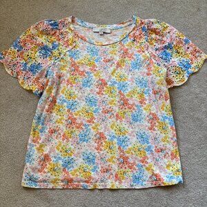 LOFT Hydrangea Eyelet Flutter Sleeve Tee Size M
